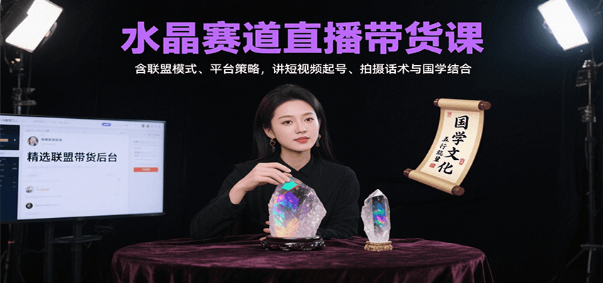 水晶赛道直播带货课：含联盟模式、平台策略，讲短视频起号、拍摄话术与国学结合-桂芽网创