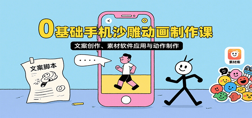 0基础手机沙雕动画制作课，文案创作、素材软件应用与动作制作-桂芽网创