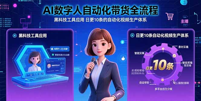 AI数字人自动化带货全流程：黑科技工具应用 日更10条的自动化视频生产体系-桂芽网创