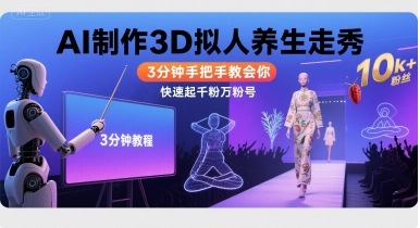 Ai制作3D拟人养生走秀，3分钟手把手教会你，快速起千粉万粉号-桂芽网创