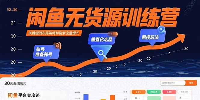 闲鱼无货源训练营：账号准备养号/垂直化选品/黑搜玩法，0基础30天盈利指南-桂芽网创