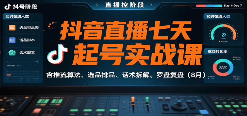 抖音直播七天起号实战课：含推流算法、选品排品、话术拆解、罗盘复盘(8月)-桂芽网创