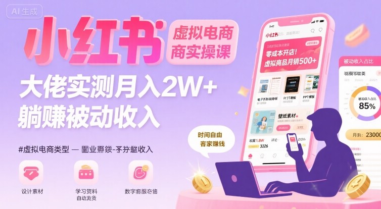 小红书虚拟电商，大佬实测月入2W+，实现被动收入-桂芽网创