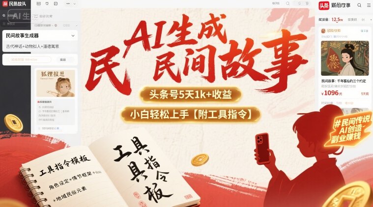 AI生成民间故事，头条号5天1k+，小白轻松上手【附工具指令】-桂芽网创
