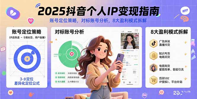2025抖音个人IP变现指南，账号定位策略，对标账号分析，8大盈利模式拆解-桂芽网创