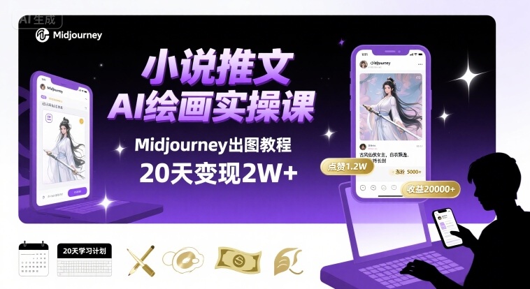 小说推文干货分享之AI绘画MJ出图实操课，用Midjourney做小说推文，20天挣2w-桂芽网创