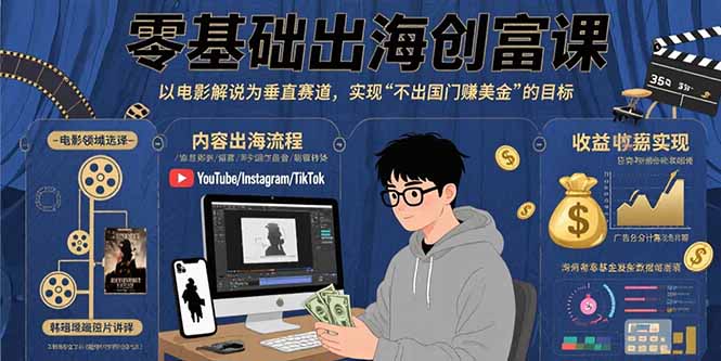 零基础出海创富课：以电影解说为垂直赛道，实现不出国门赚美金的目标-桂芽网创