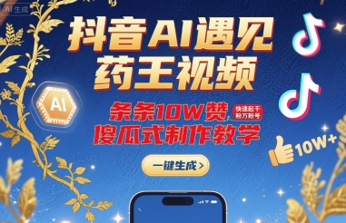 抖音AI遇见药王视频，条条10W赞，快速起千粉万粉号，傻瓜式制作教学-桂芽网创