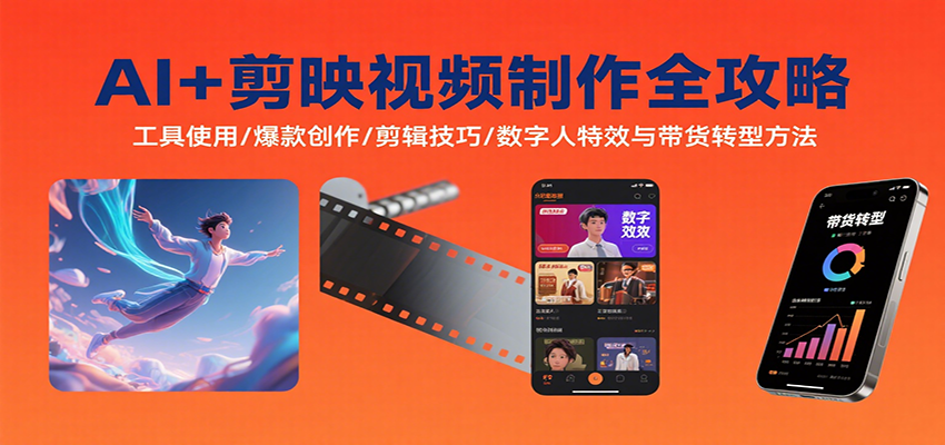 AI+剪映视频制作全攻略：工具使用/爆款创作/剪辑技巧/数字人特效与带货转型方法-桂芽网创