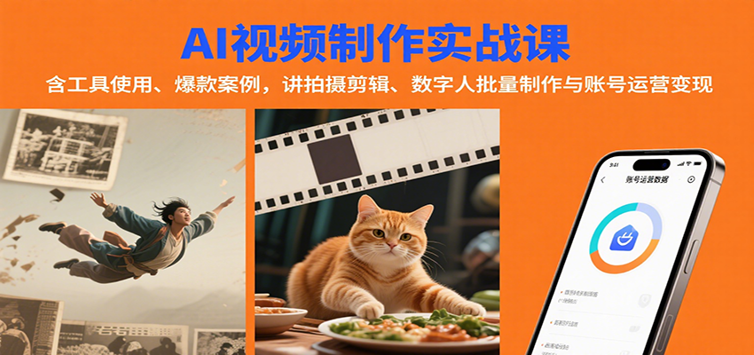 AI视频制作实战：含工具使用、爆款案例，讲拍摄剪辑、数字人批量制作与账号运营变现-桂芽网创