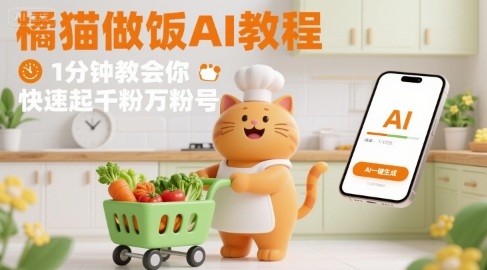 有趣的橘猫买菜做饭视频，用AI一键搞定，1分钟教会你，快速起千粉万粉号-桂芽网创
