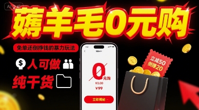薅羊毛0元购，免单还倒挣钱的暴力玩法，人人可做，纯干货-桂芽网创