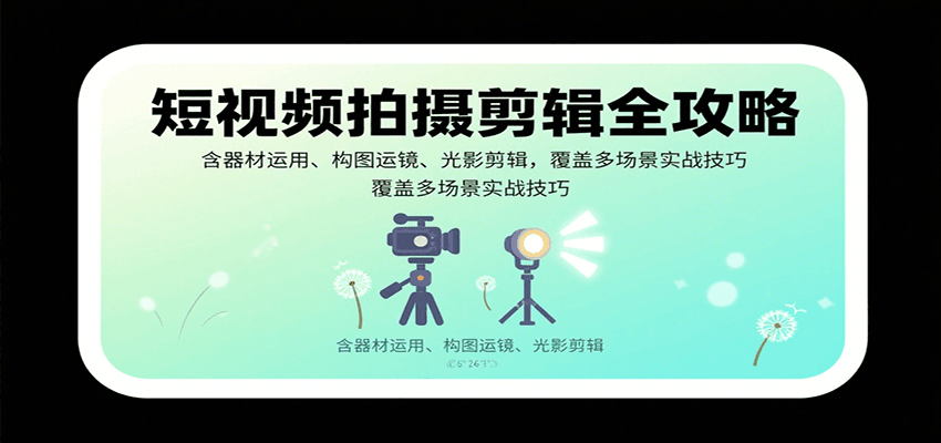 短视频拍摄剪辑全攻略：含器材运用、构图运镜、光影剪辑，覆盖多场景实战技巧-桂芽网创