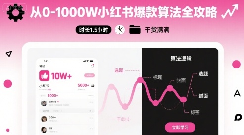 从0-1000W小红书爆款算法全攻略，时长1.5小时，干货满满-桂芽网创
