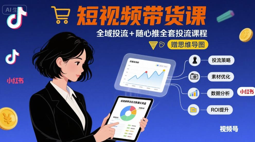最新短视频带货课，全域投流+随心推全套投流课程+思维导图-桂芽网创