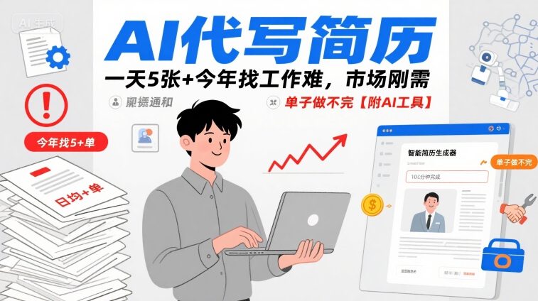 AI代写简历，一天5张+今年找工作难，市场刚需，单子做不完【附AI工具】-桂芽网创