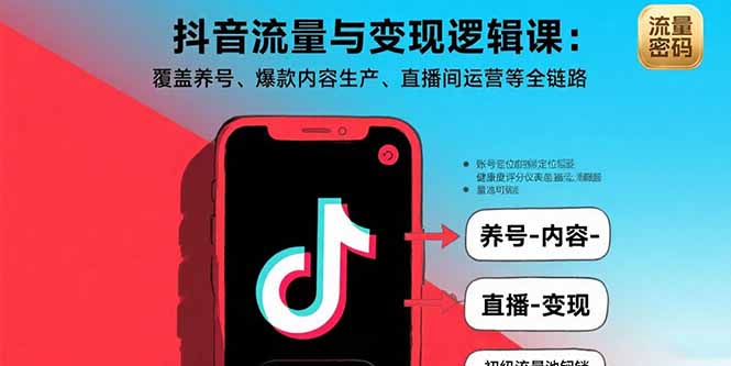 抖音流量与变现逻辑课：覆盖养号、爆款内容生产、直播间运营等全链路-桂芽网创