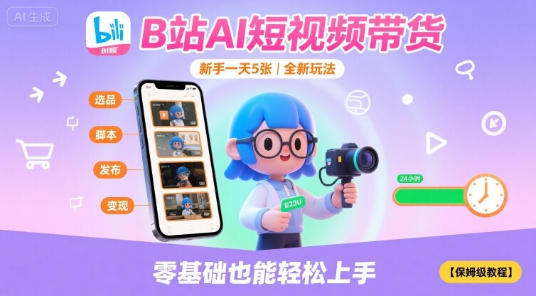B站AI短视频带货，新手一天5张，全新玩法【保姆级教程】-桂芽网创
