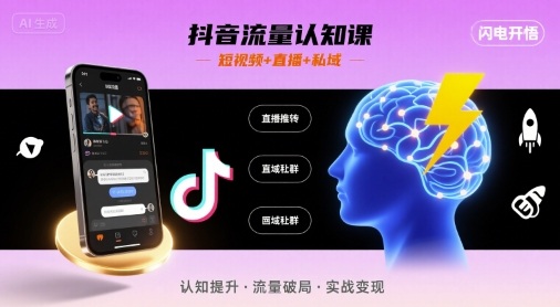 抖音流量认知课，短视频+直播+私域，认知提升，闪电开悟-桂芽网创