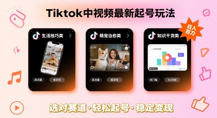 Tiktok中视频最新起号玩法，想要日入百刀，做好这几个赛道就可以了-桂芽网创