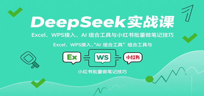 DeepSeek实战课：Excel、WPS接入、AI 组合工具与小红书批量做笔记技巧-桂芽网创
