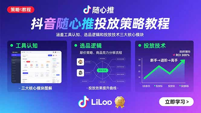 抖音随心推投放策略教程：涵盖工具认知、选品逻辑和投放技术三大核心模块-桂芽网创