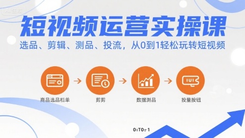 短视频运营实操课，选品、剪辑、测品、投流，从0到1轻松玩转短视频-桂芽网创