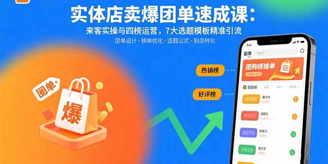 实体店卖爆团单速成课：来客实操与四榜运营，7大选题模板精准引流-桂芽网创