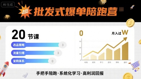 批发式爆单陪跑营，20节课带你实现批发式爆单，带你经松月入过W-桂芽网创
