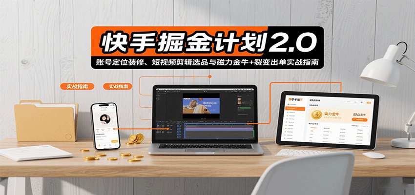 快手掘金计划2.0，账号定位装修、短视频剪辑选品与磁力金牛+裂变出单实战指南-桂芽网创