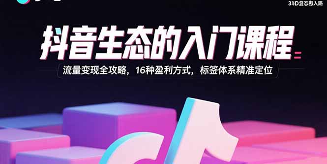 抖音生态的入门课程：流量变现全攻略，16种盈利方式，标签体系精准定位-桂芽网创