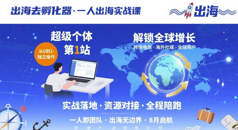 出海去孵化器，一人出海实战课，​超级个体第1站，解锁全球增长-桂芽网创