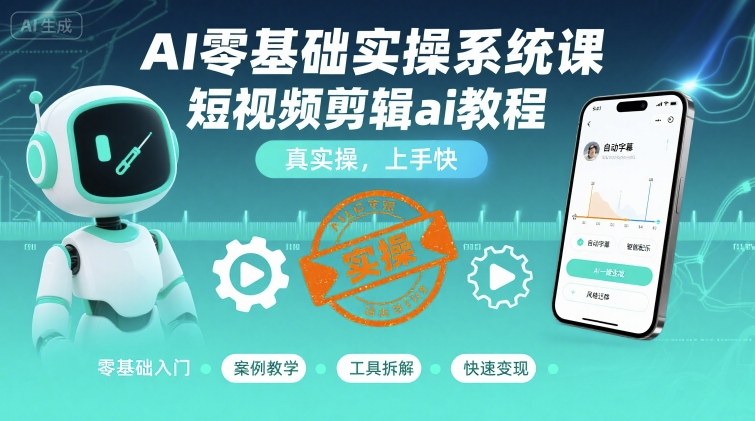 AI零基础实操系统课，短视频剪辑ai教程，真实操，上手快-桂芽网创