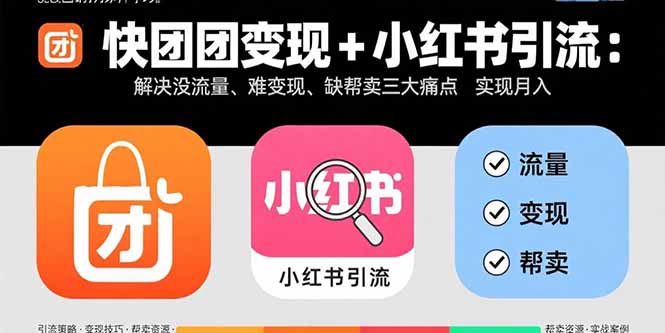 快团团变现+小红书引流：解决没流量、难变现、缺帮卖三大痛点 实现月入3w+-桂芽网创