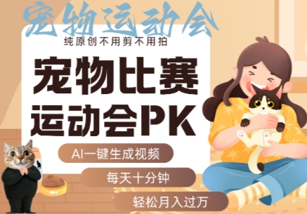 AI一键生成宠物比赛运动会PK视频，纯原创不用剪不用拍，每天十分钟，轻松月入过1W+-桂芽网创