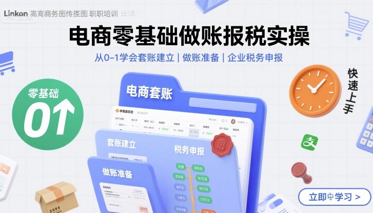 电商零基础做账报税实操快速上手，从0-1学会套账建立，做账准备，企业税务申报-桂芽网创