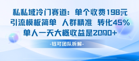 私域冷门赛道单个收费198米引流模板简单人群精准 45%的转化率单人一天大概收益多张-桂芽网创