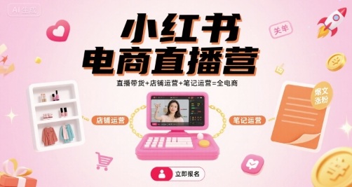 小红书电商直播营，直播带货+店铺运营+笔记运营=全电商-桂芽网创