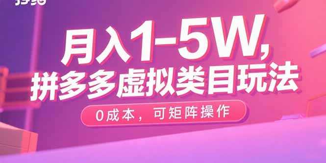 月入1-5W，拼多多虚拟类目玩法，0成本，可矩阵操作-桂芽网创