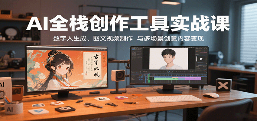 AI全栈创作工具实战课：数字人生成、图文视频制作与多场景创意内容变现-桂芽网创
