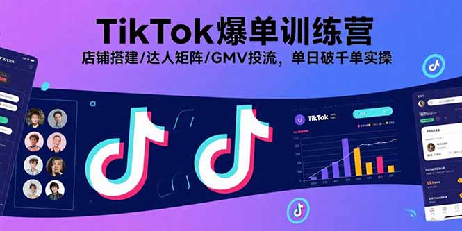 TikTok爆单训练营，店铺搭建/达人矩阵/GMV投流，单日破千单实操-桂芽网创
