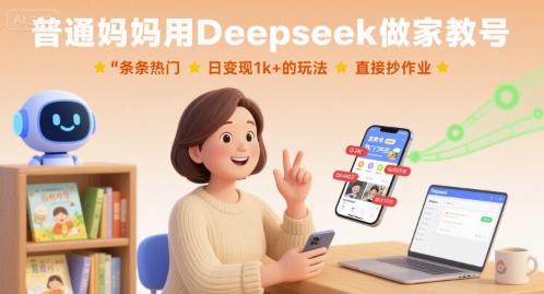 普通妈妈用Deepseek做家教号，条条热门，日变现1k+的玩法，直接抄作业-桂芽网创