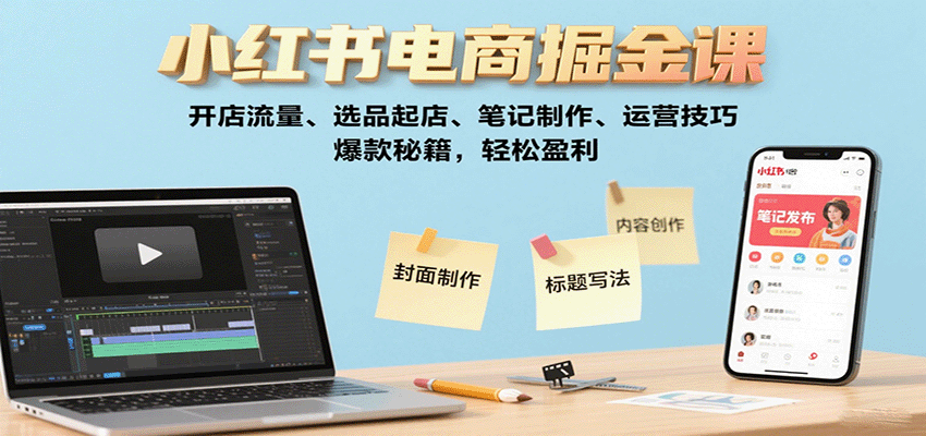 小红书电商掘金课：开店流量、选品起店、笔记制作、运营技巧，爆款秘籍，轻松盈利-桂芽网创