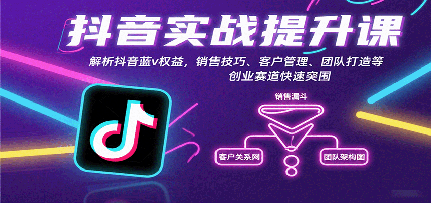 抖音实战提升课：解析抖音蓝v权益，销售技巧、客户管理、团队打造等创业赛道快速突围-桂芽网创