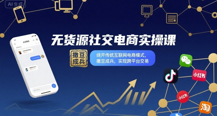 无货源社交电商实操课，绕开传统互联网电商模式，撒豆成兵，实现跨平台交易-桂芽网创