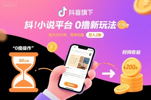 抖音旗下小说平台0撸新玩法，每天挂G60分钟，简单无脑，日入2张【揭秘】-桂芽网创