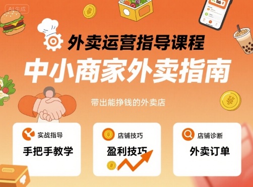 外卖运营指导课程，中小商家外卖指南，手把手带出能挣钱的外卖店-桂芽网创