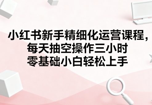 小红书新手精细化运营课程，每天抽空操作三小时，零基础小白轻松上手-桂芽网创