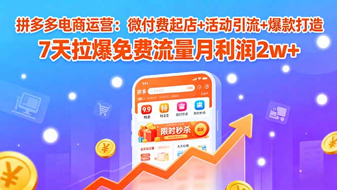 拼多多电商运营：微付费起店+活动引流+爆款打造 7天拉爆免费流量月利润2w+-桂芽网创