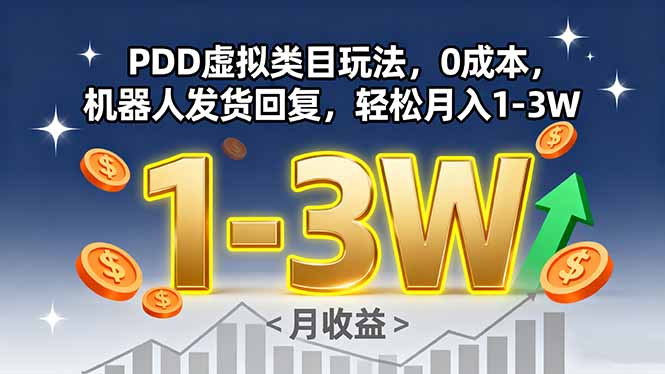PDD虚拟类目玩法，0成本，机器人发货回复，轻松月入1-3W-桂芽网创